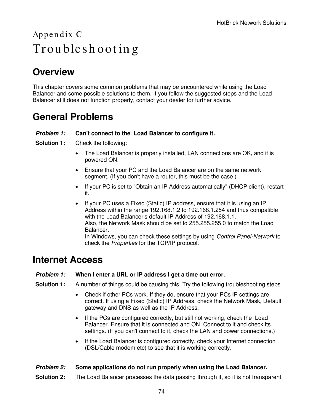 HotBrick LB-2 manual Troubleshooting, General Problems, Internet Access 