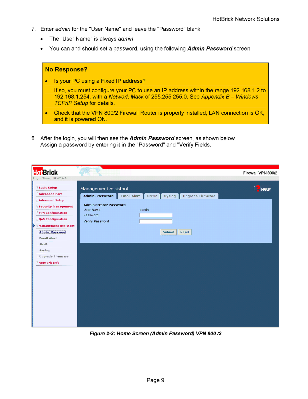 HotBrick VPN 800 manual No Response? 