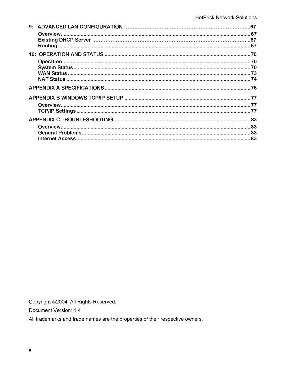 HotBrick VPN 800 manual Advanced LAN Configuration ………………………………………………………………...67 