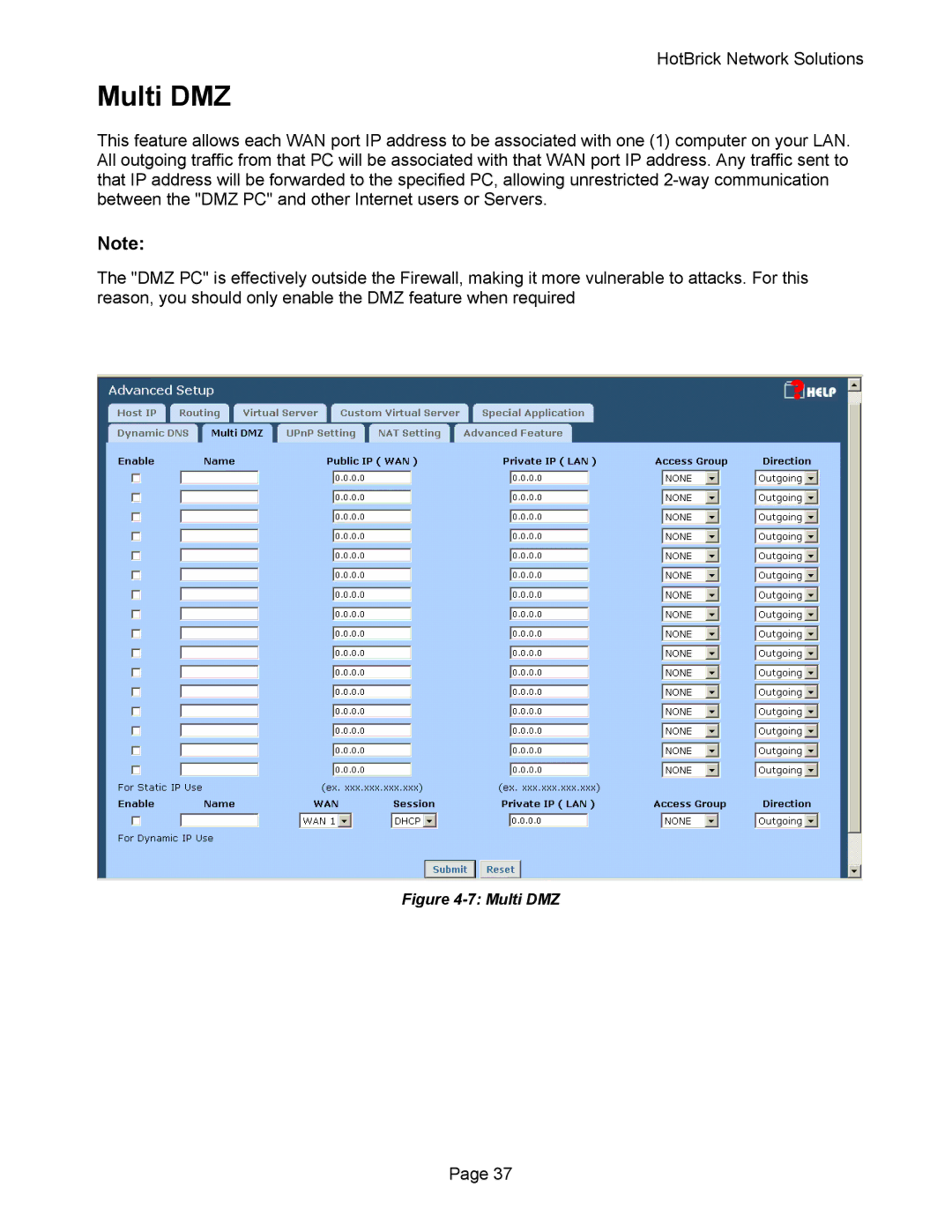 HotBrick VPN 800 manual Multi DMZ 