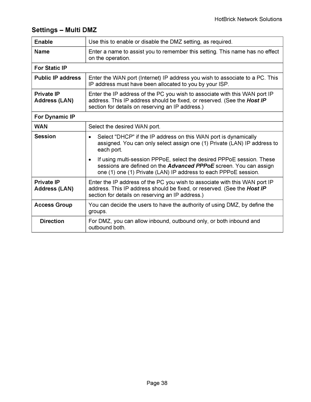 HotBrick VPN 800 manual Settings Multi DMZ 