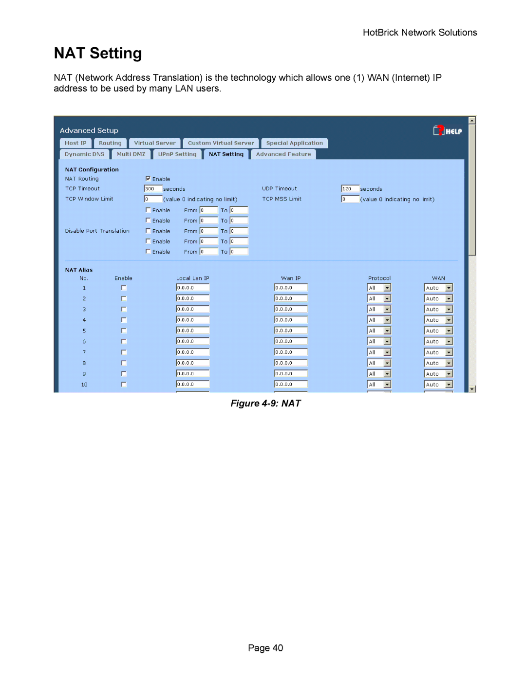 HotBrick VPN 800 manual NAT Setting, Nat 