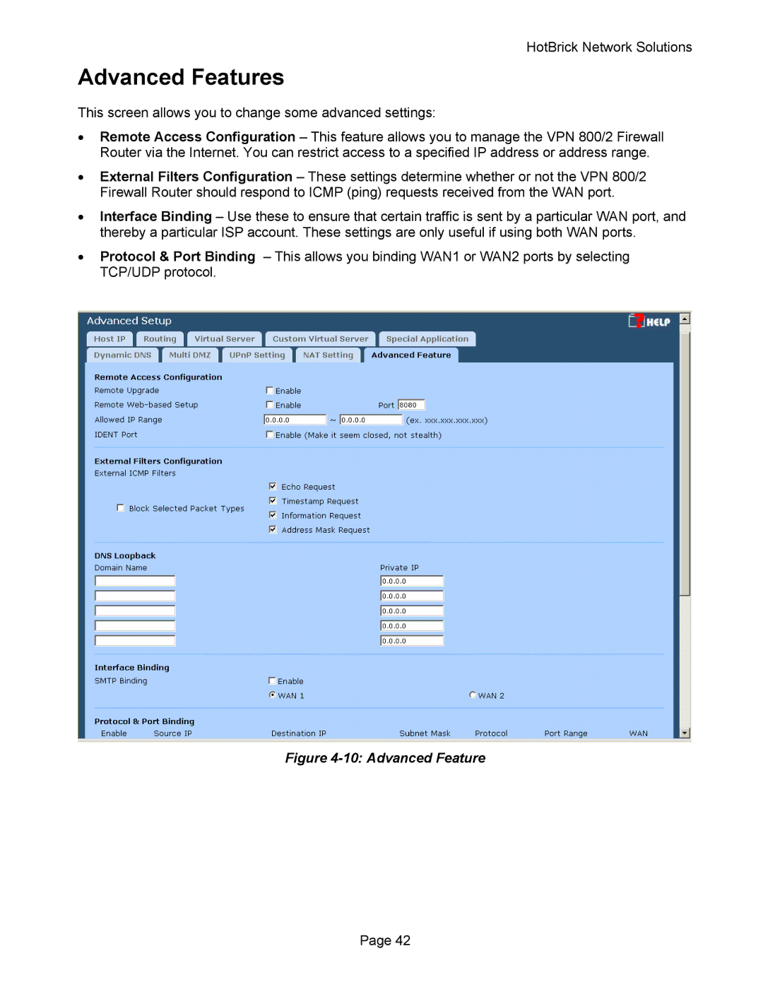 HotBrick VPN 800 manual Advanced Features 