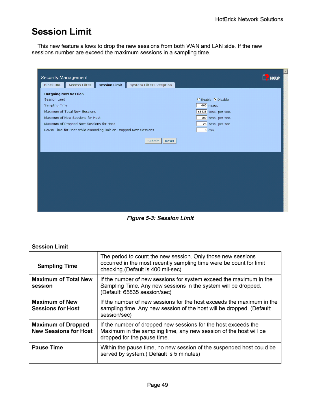 HotBrick VPN 800 manual Session Limit 