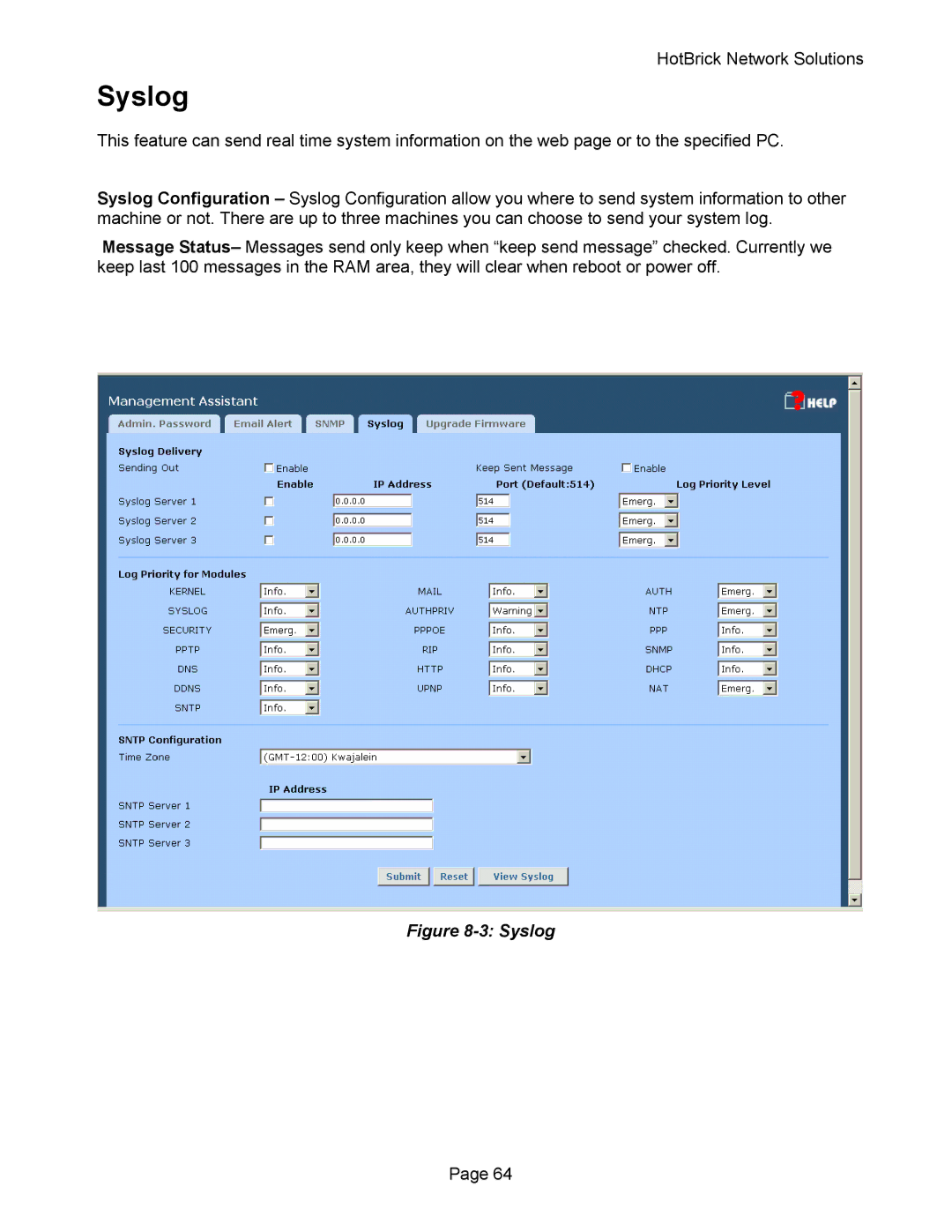 HotBrick VPN 800 manual Syslog 