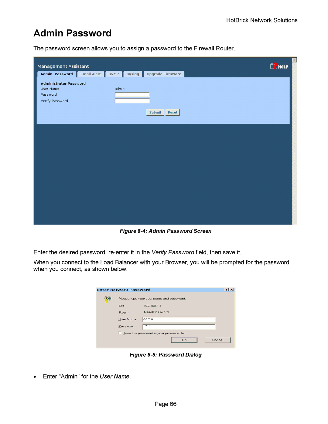 HotBrick VPN 800 manual Admin Password Screen 