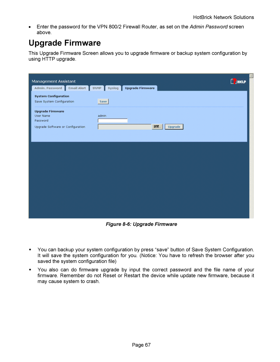 HotBrick VPN 800 manual Upgrade Firmware 