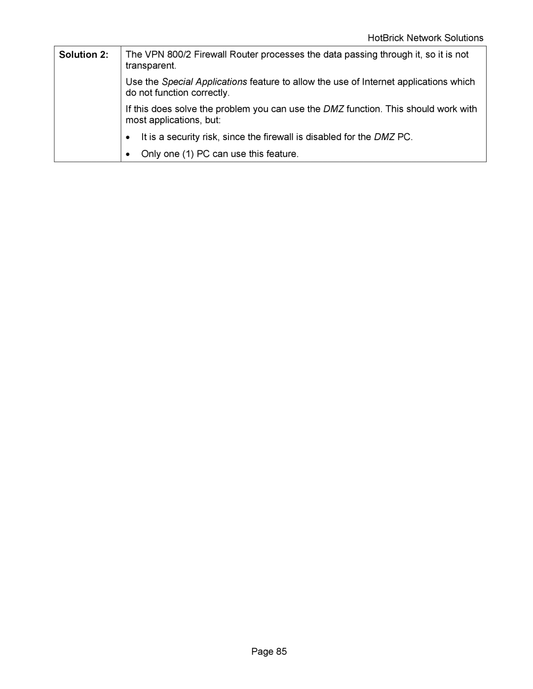 HotBrick VPN 800 manual Solution 