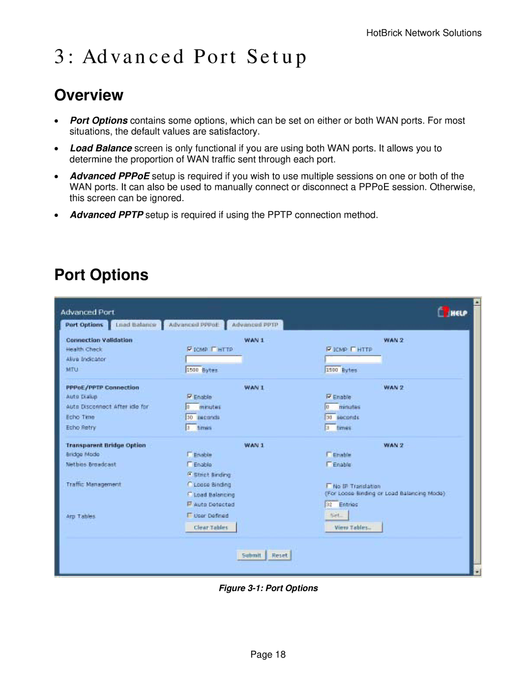 HotBrick VPN 800/2 manual Advanced Port Setup, Port Options 