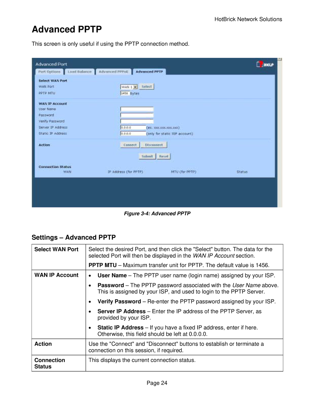 HotBrick VPN 800/2 manual Settings Advanced Pptp 