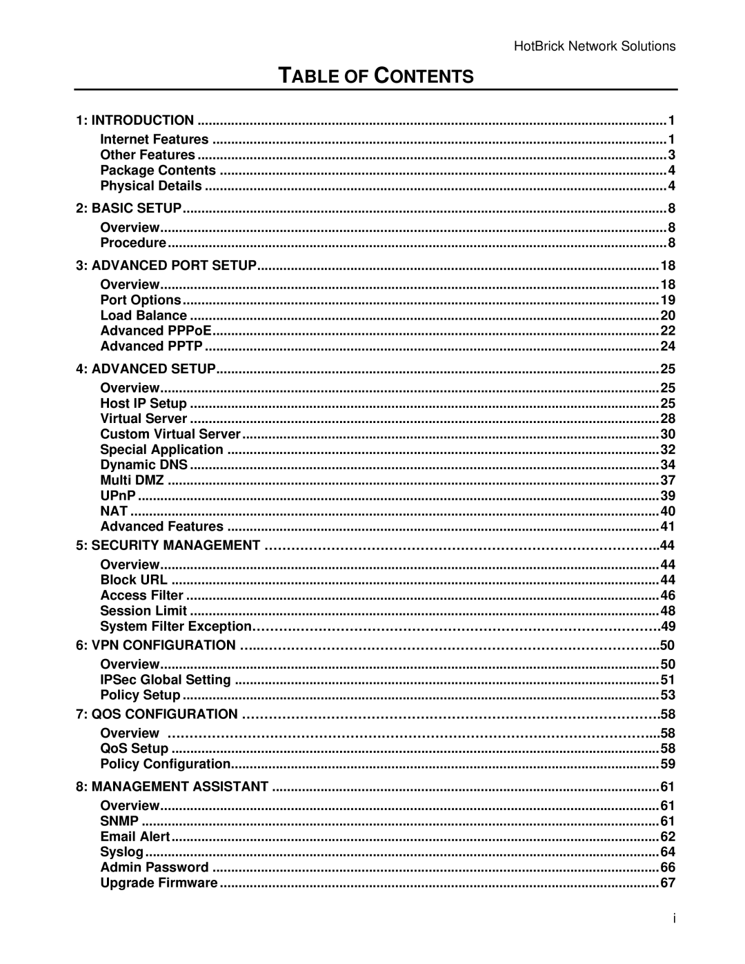 HotBrick VPN 800/2 manual Table of Contents 