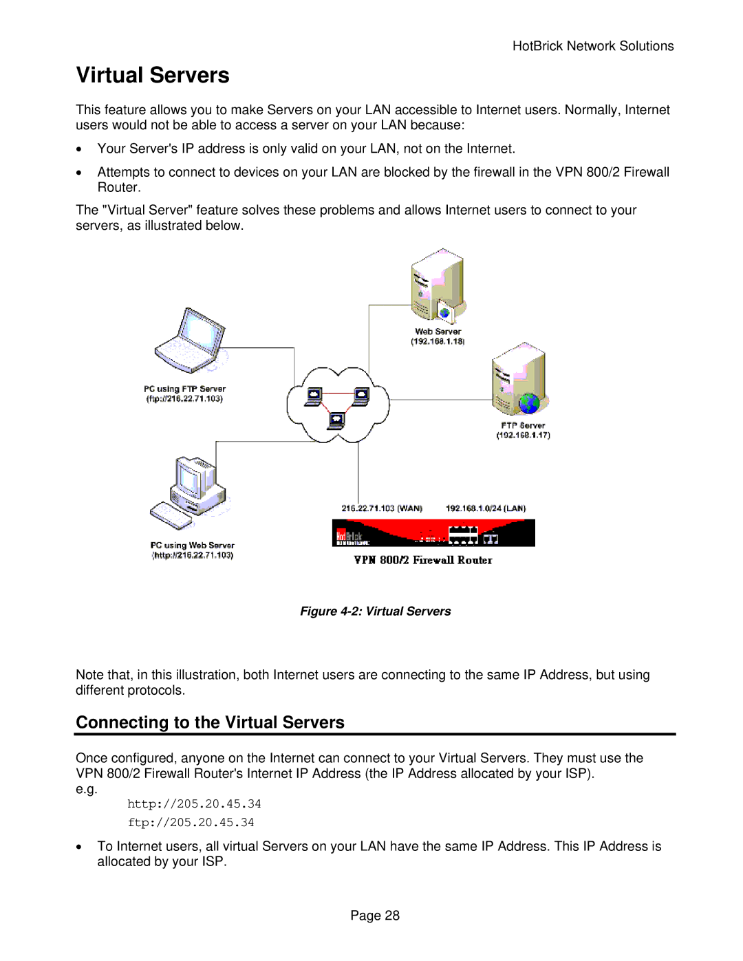 HotBrick VPN 800/2 manual Connecting to the Virtual Servers 