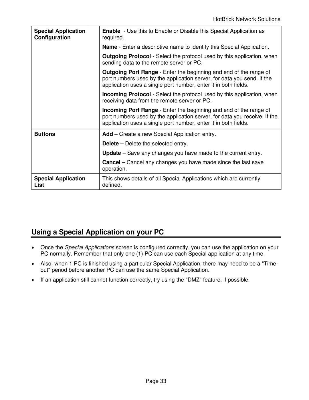 HotBrick VPN 800/2 manual Using a Special Application on your PC 