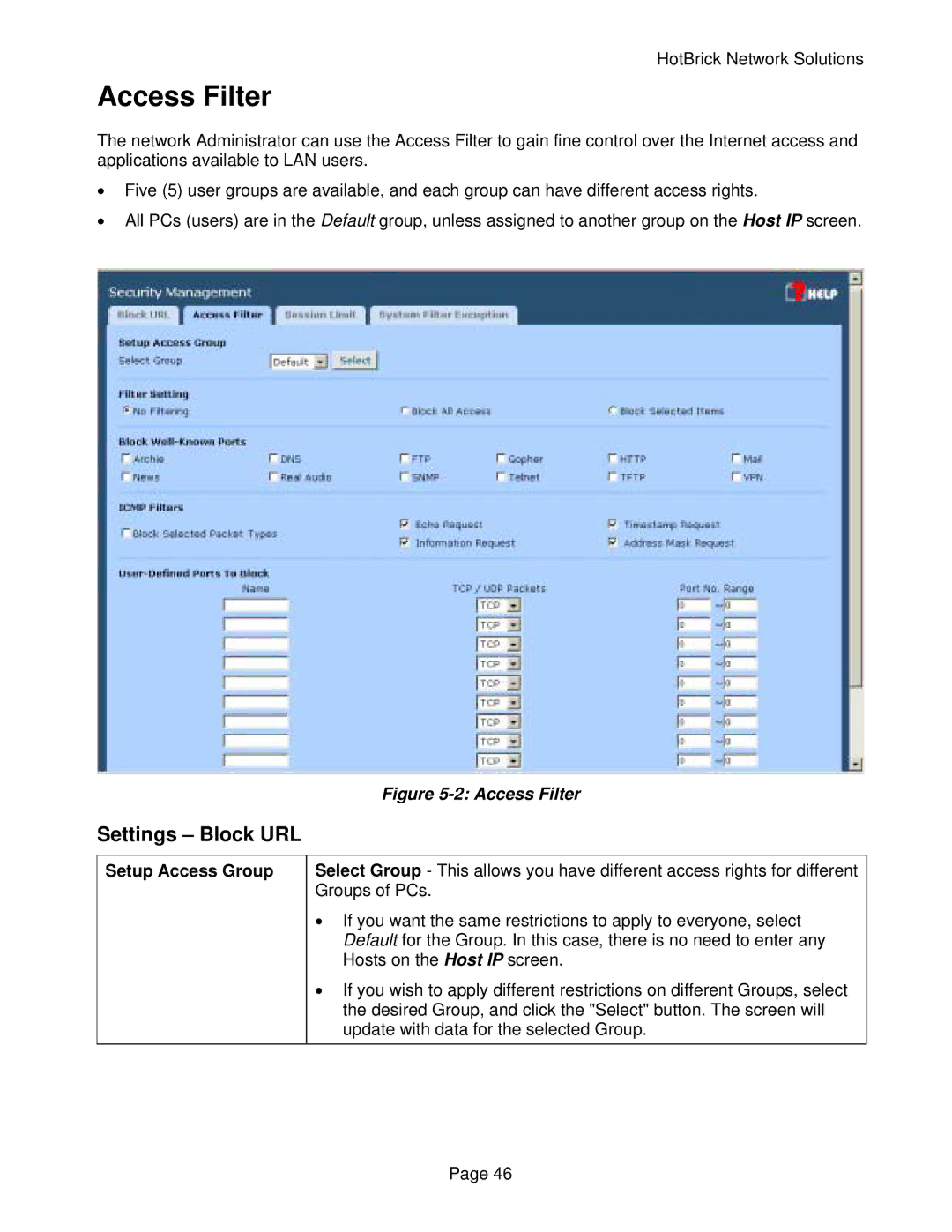 HotBrick VPN 800/2 manual Access Filter, Setup Access Group 