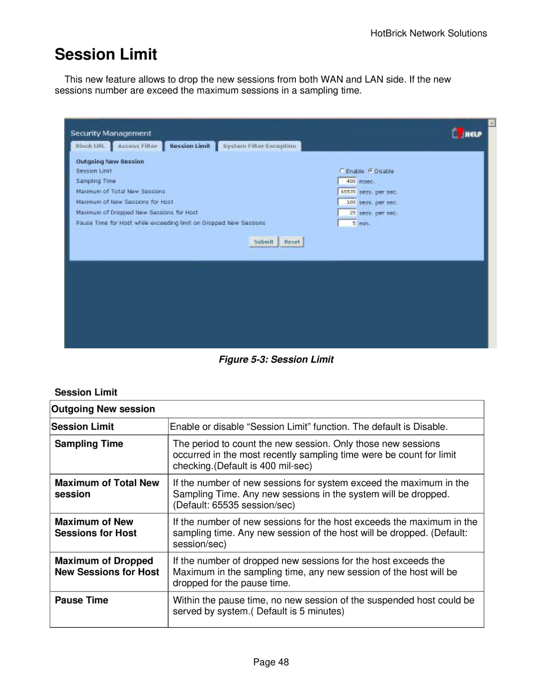 HotBrick VPN 800/2 manual Session Limit 