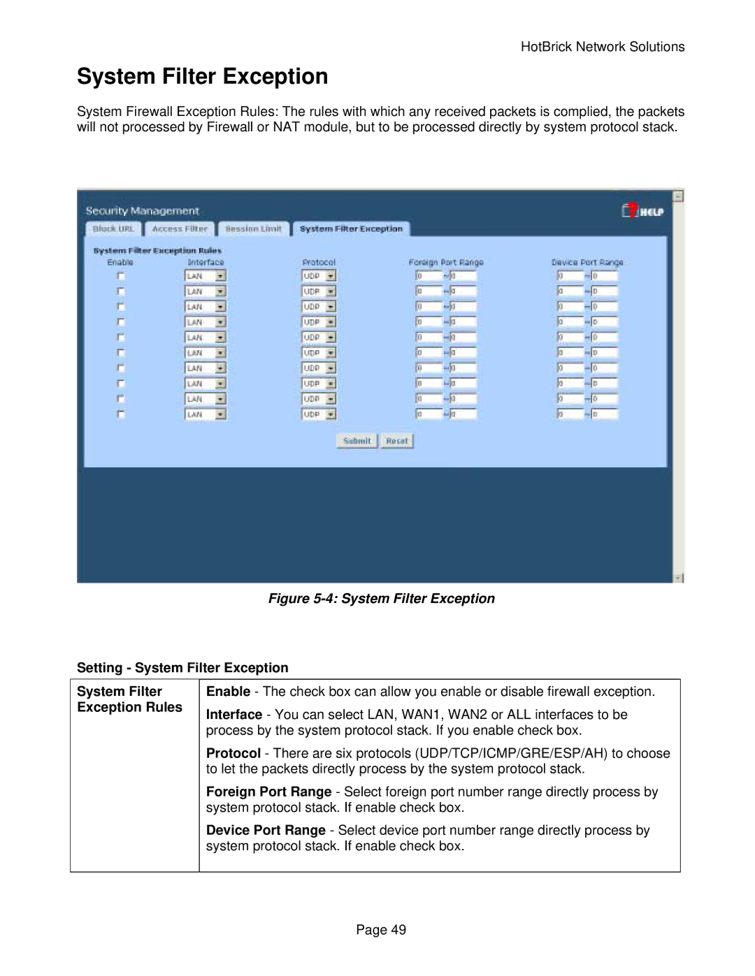 HotBrick VPN 800/2 manual System Filter Exception 