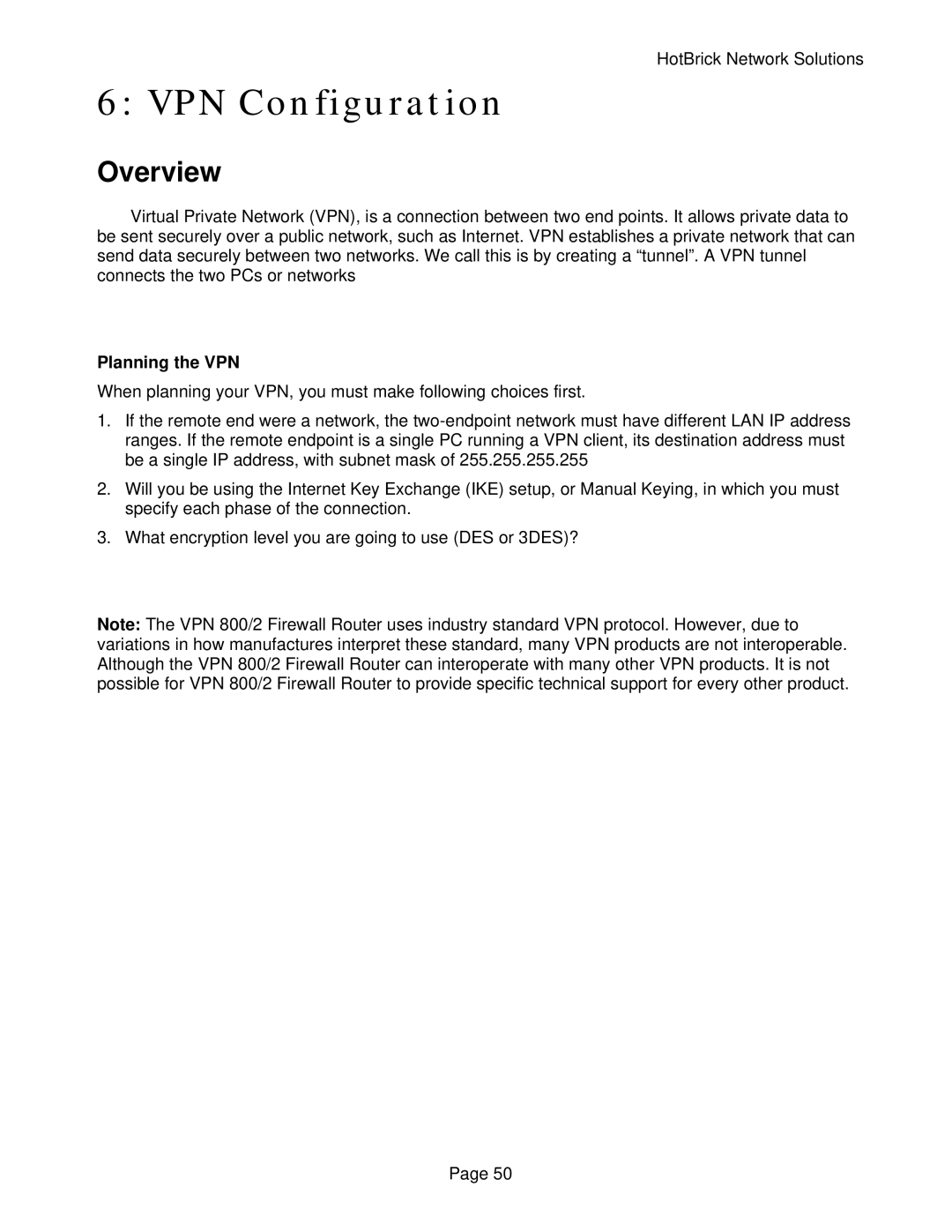 HotBrick VPN 800/2 manual VPN Configuration, Planning the VPN 
