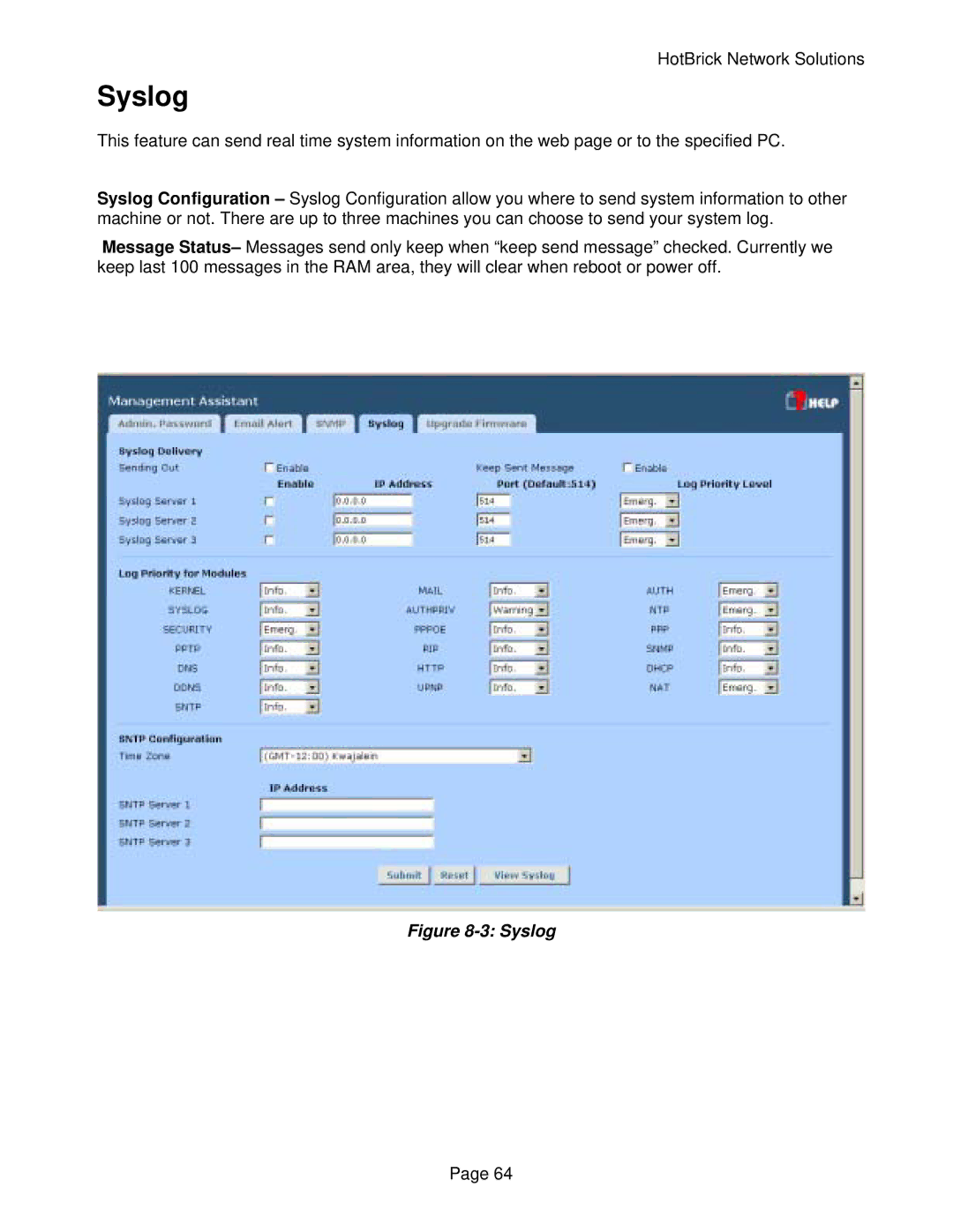 HotBrick VPN 800/2 manual Syslog 