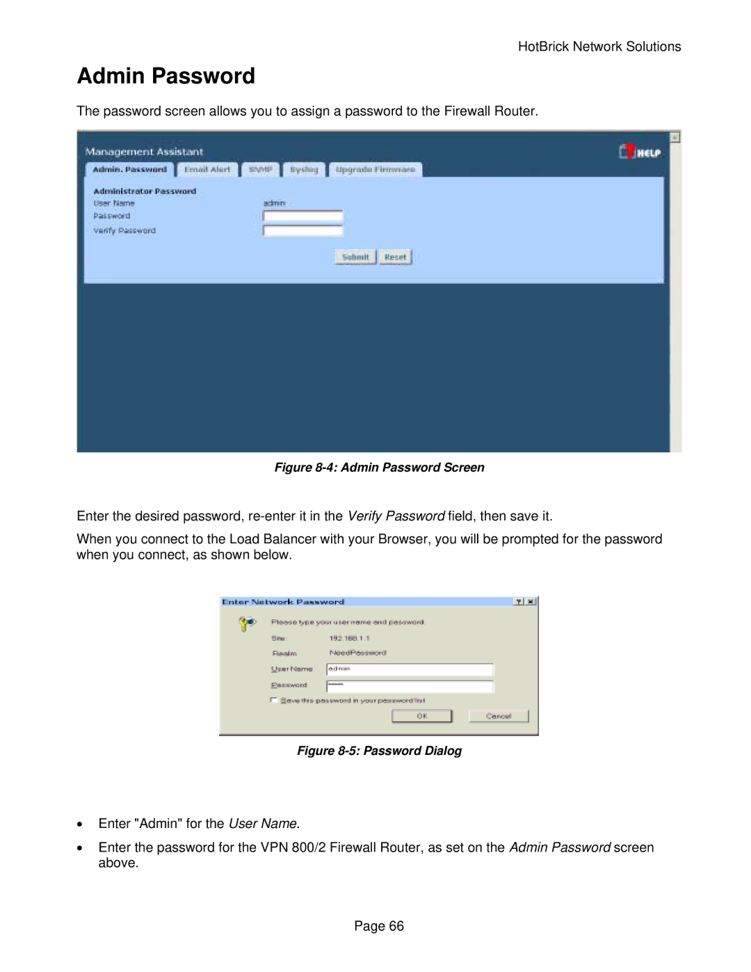 HotBrick VPN 800/2 manual Admin Password Screen 