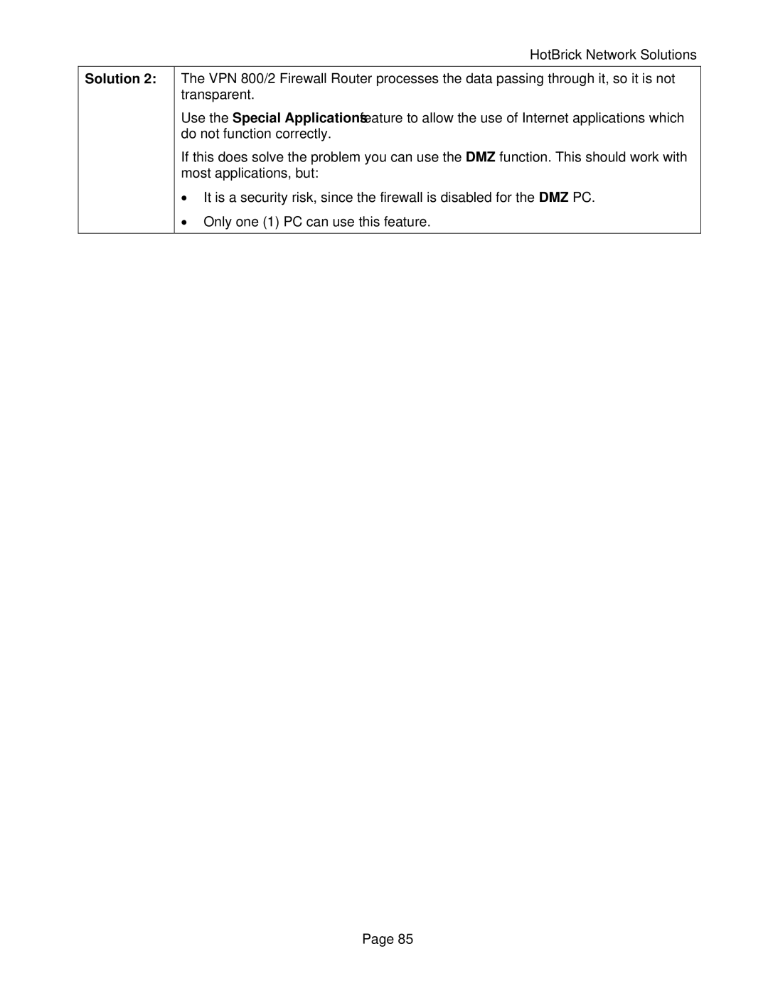 HotBrick VPN 800/2 manual Solution 