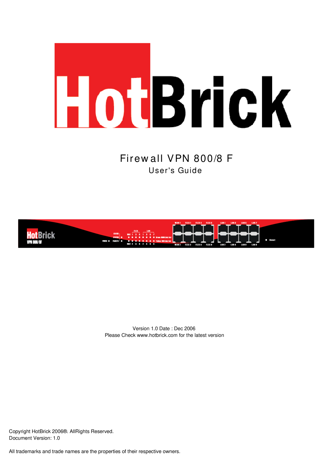 HotBrick manual Firewall VPN 800/8 F, Users Guide 