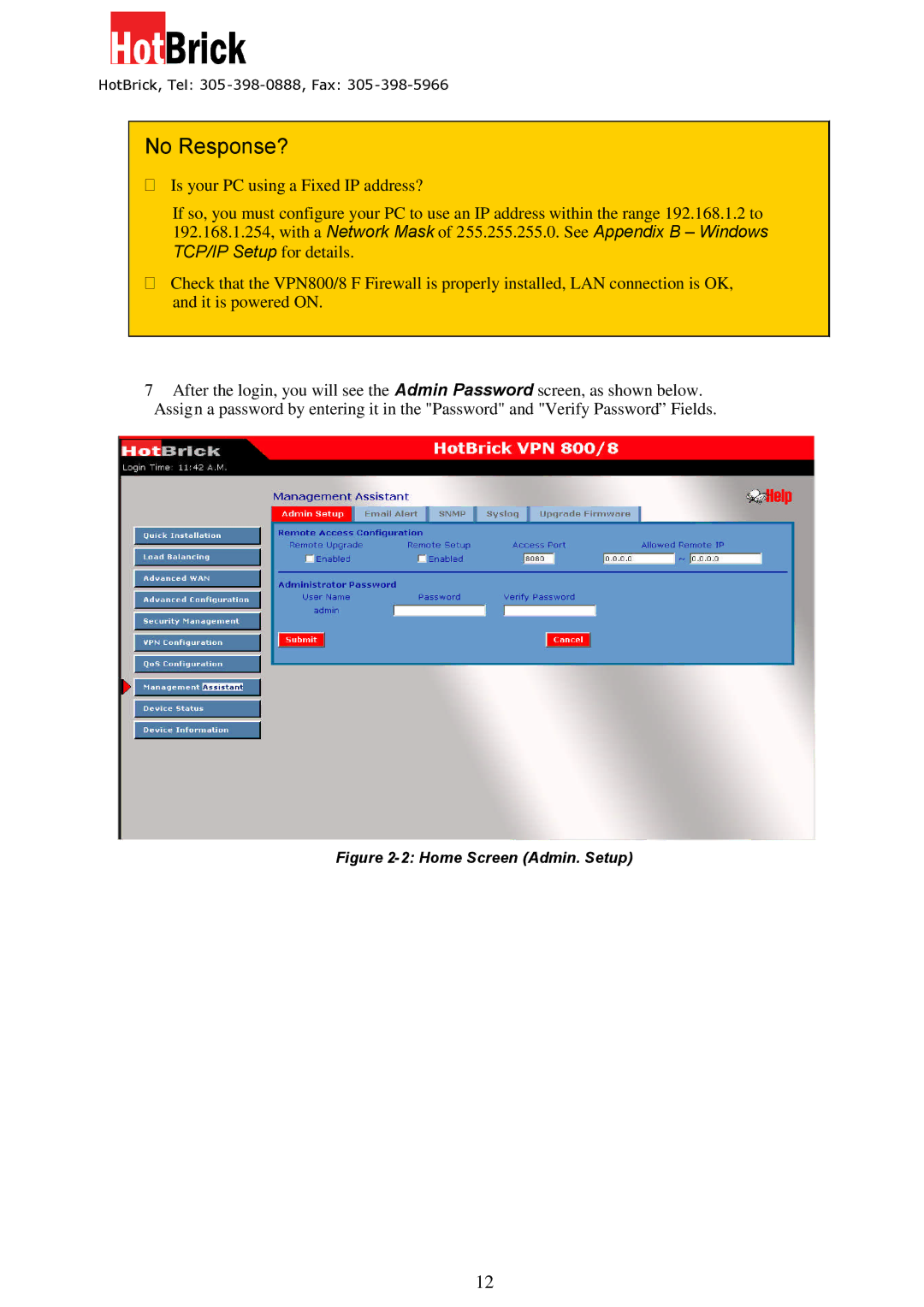 HotBrick VPN 800/8 F manual No Response? 