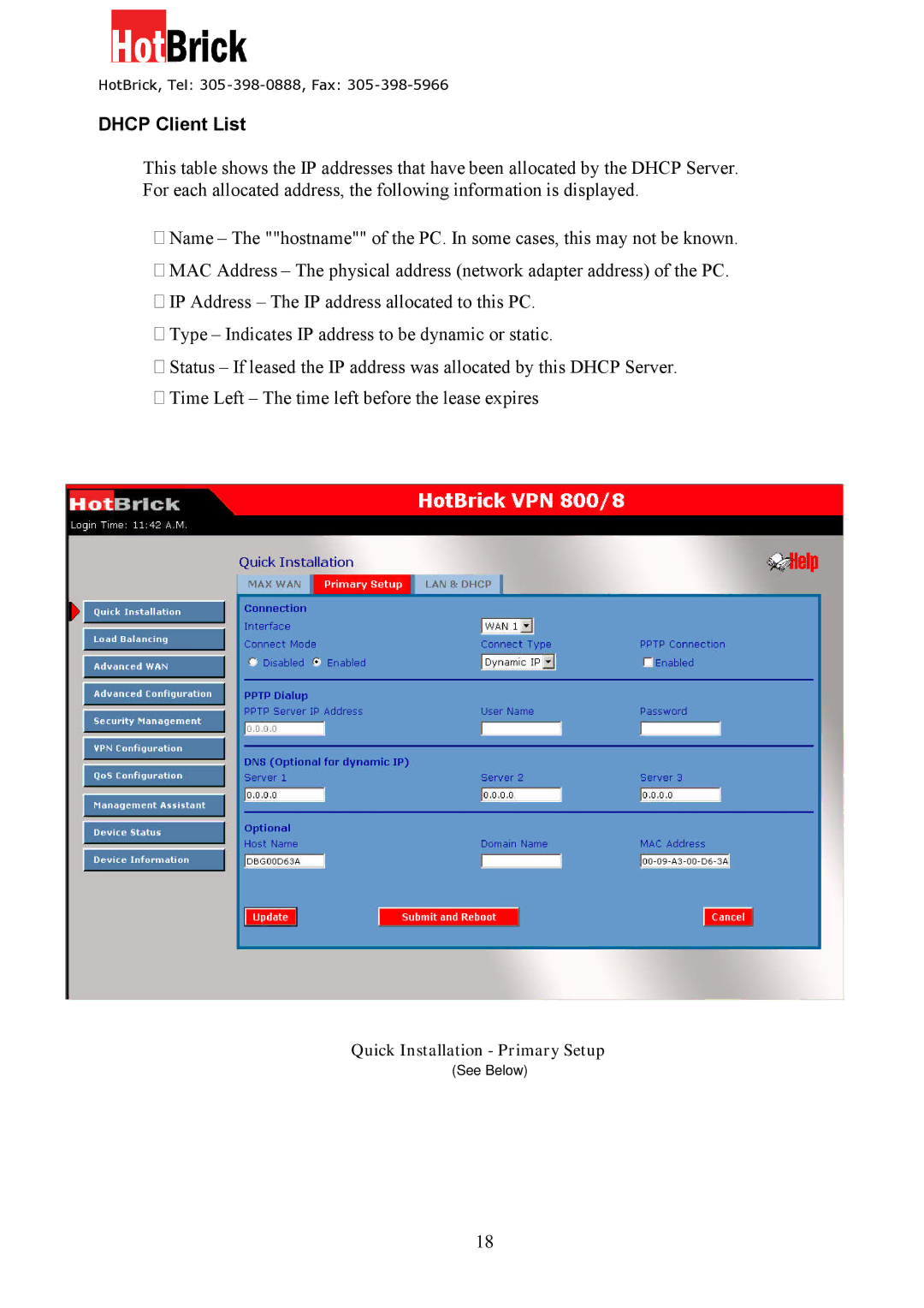 HotBrick VPN 800/8 F manual Dhcp Client List 