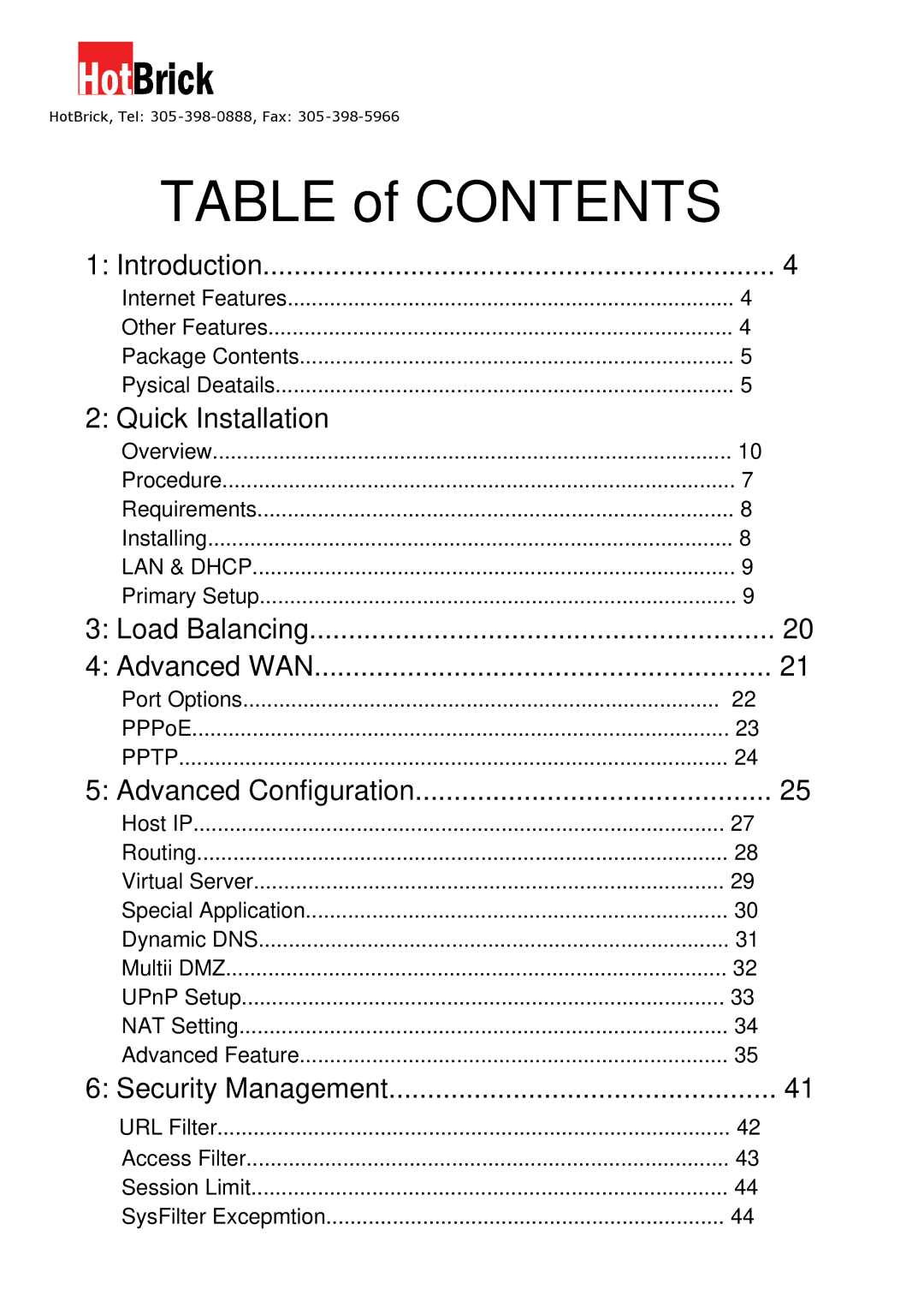 HotBrick VPN 800/8 F manual Table of Contents 