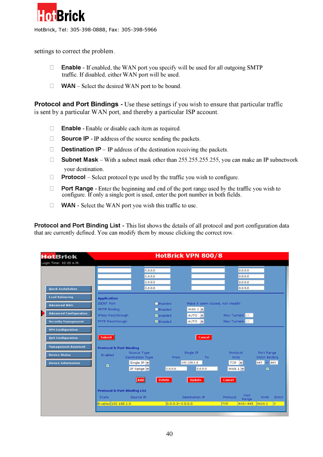 HotBrick VPN 800/8 F manual Settings to correct the problem 