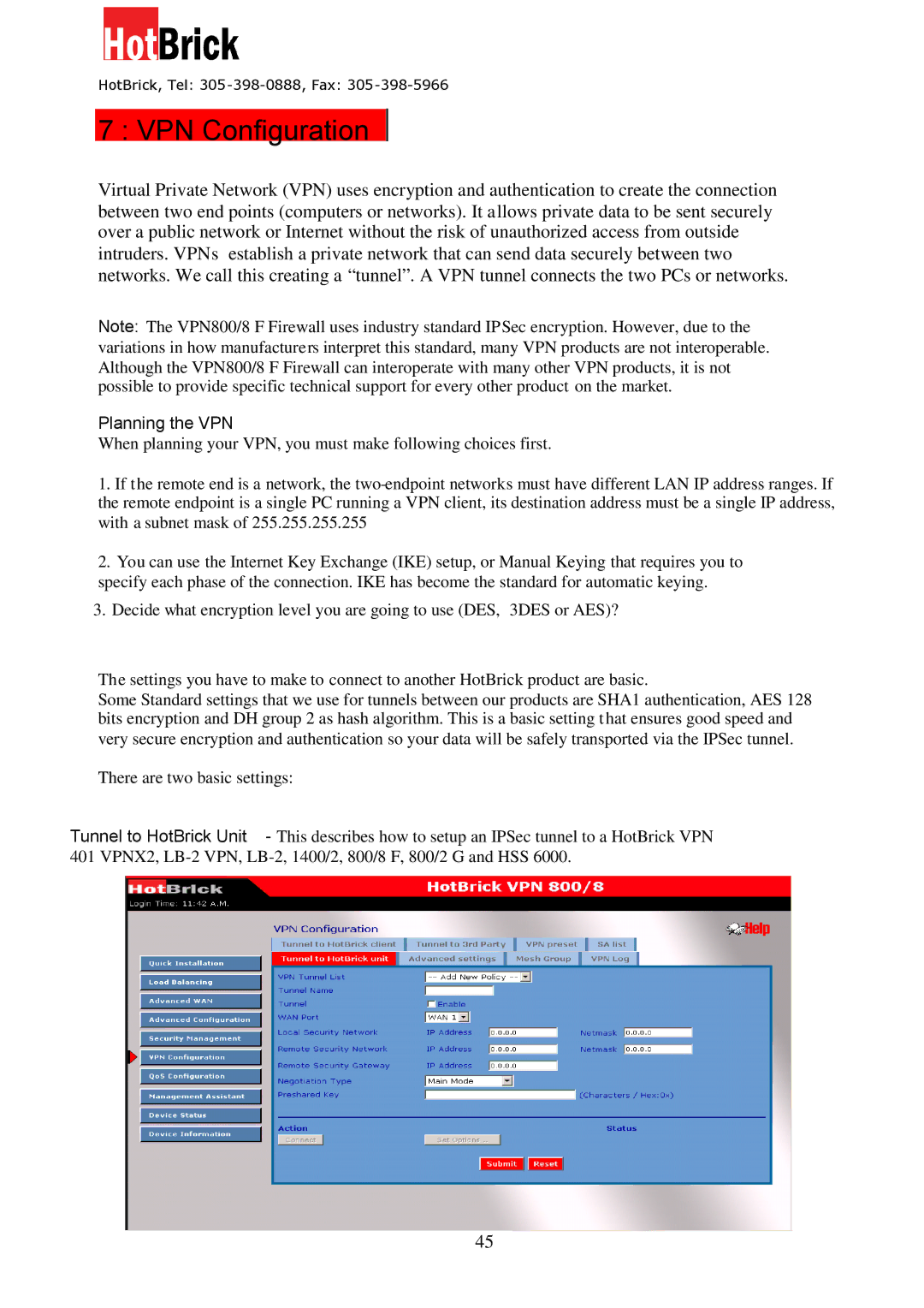 HotBrick VPN 800/8 F manual VPN Configuration 