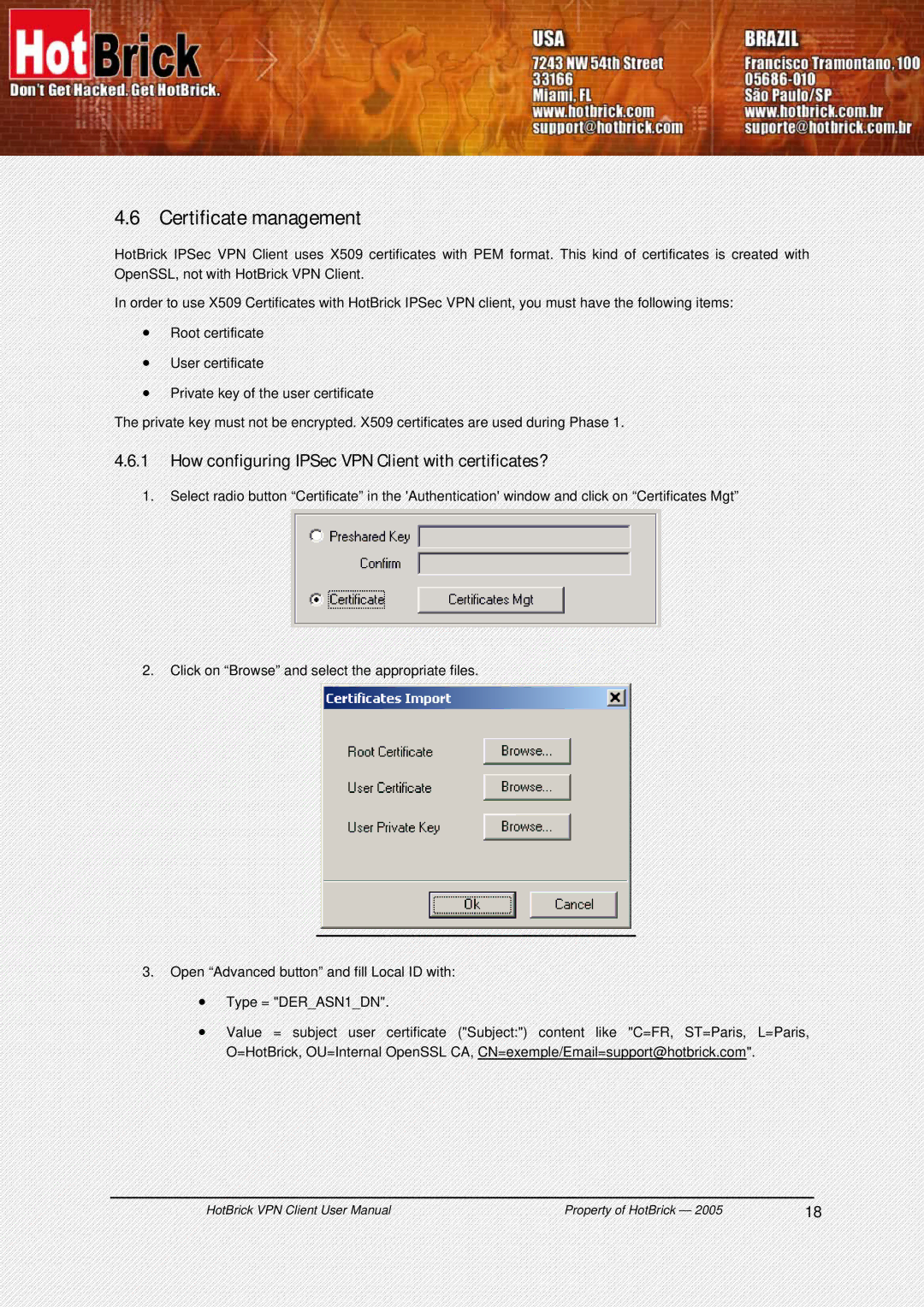 HotBrick user manual Certificate management, How configuring IPSec VPN Client with certificates? 