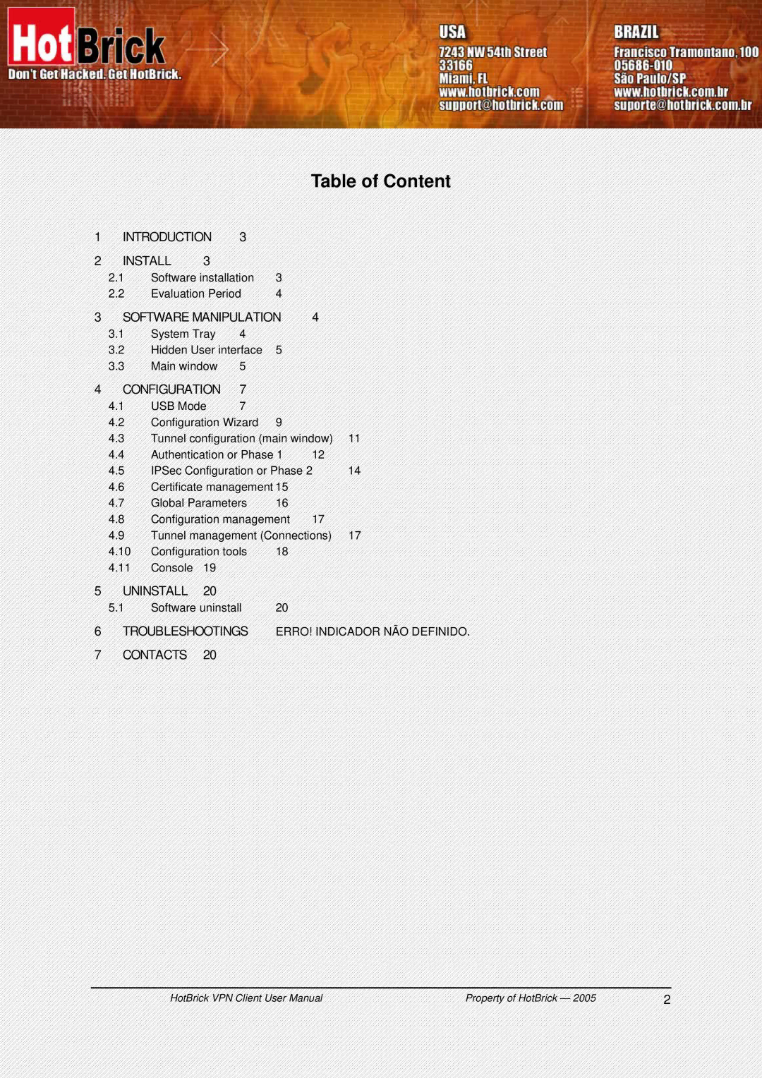 HotBrick VPN Client user manual Table of Content, Configuration 