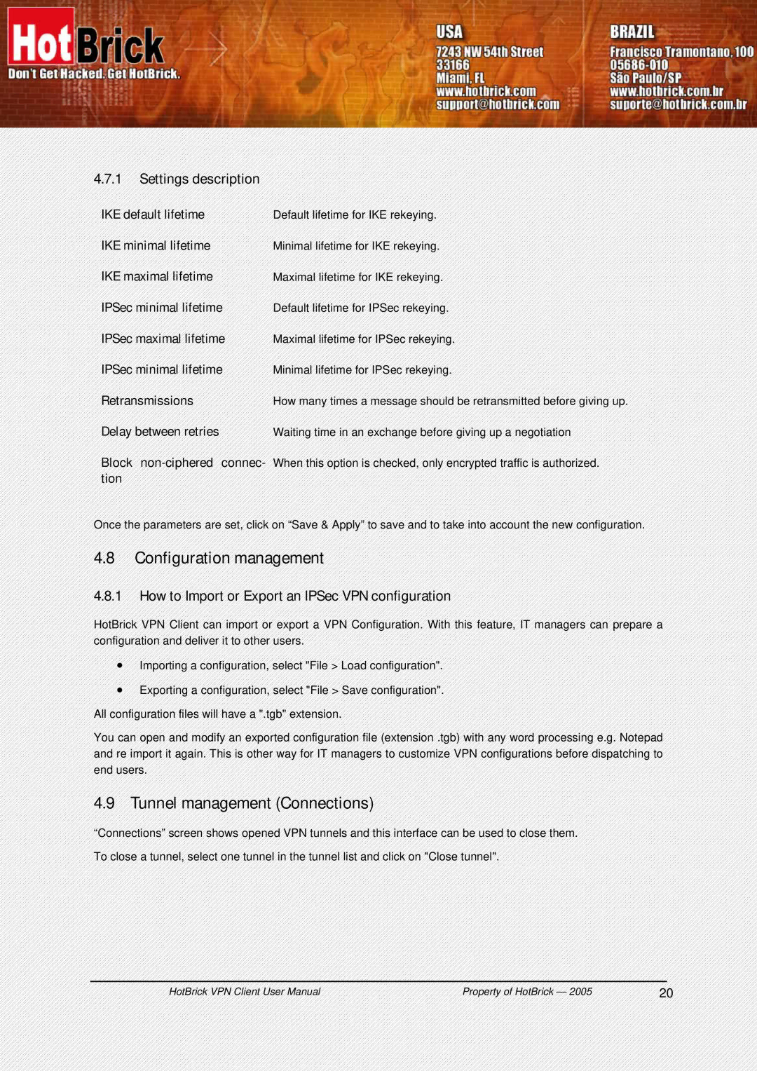 HotBrick VPN Client user manual Configuration management, Tunnel management Connections 