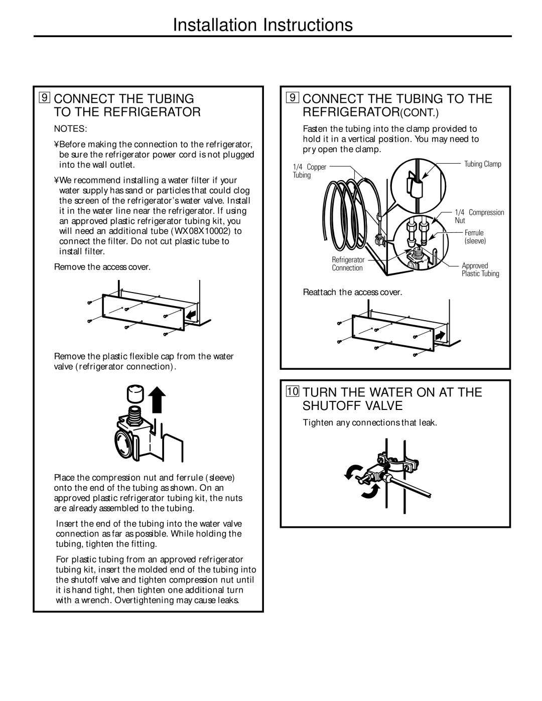 Hotpoint 16, 15, 18, 17 Connect the Tubing To the Refrigerator, Turn the Water on AT the Shutoff Valve 