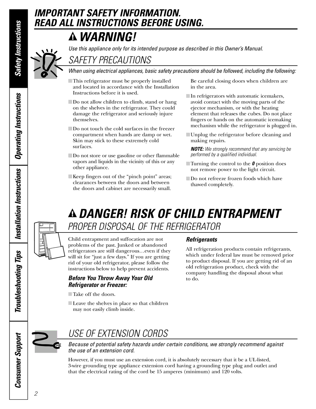 Hotpoint 17, 15, 18, 16 installation instructions Safety Precautions, Refrigerants 