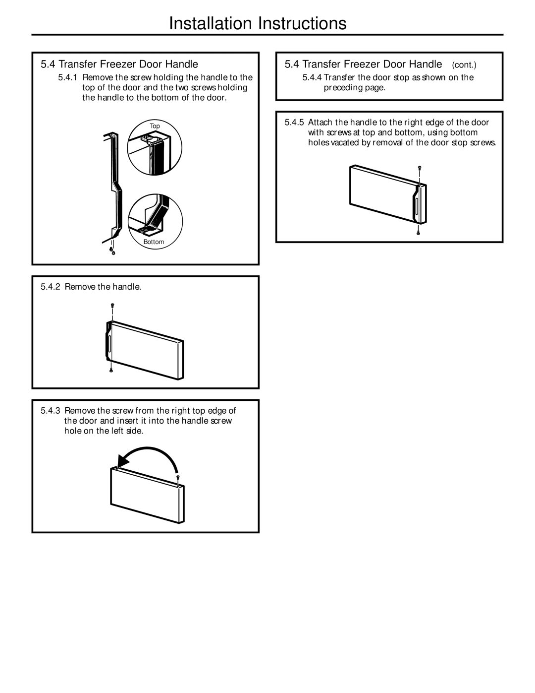 Hotpoint 18, 15, 17, 16 installation instructions Transfer Freezer Door Handle 