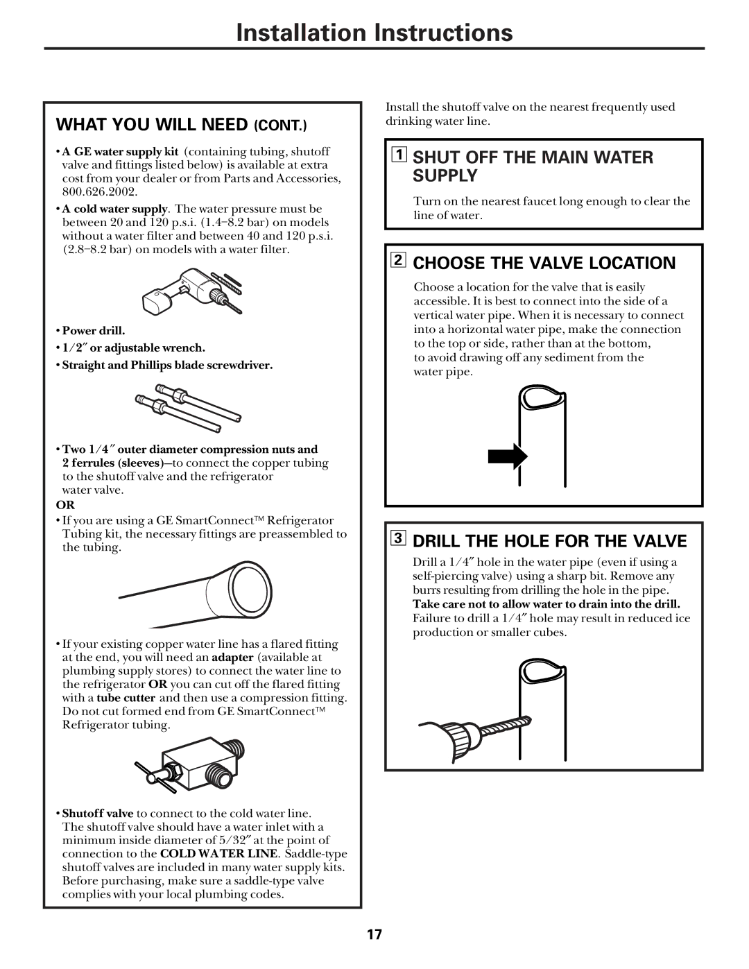 Hotpoint 162D6746P002 Shut OFF the Main Water Supply, Choose the Valve Location, Drill the Hole for the Valve 