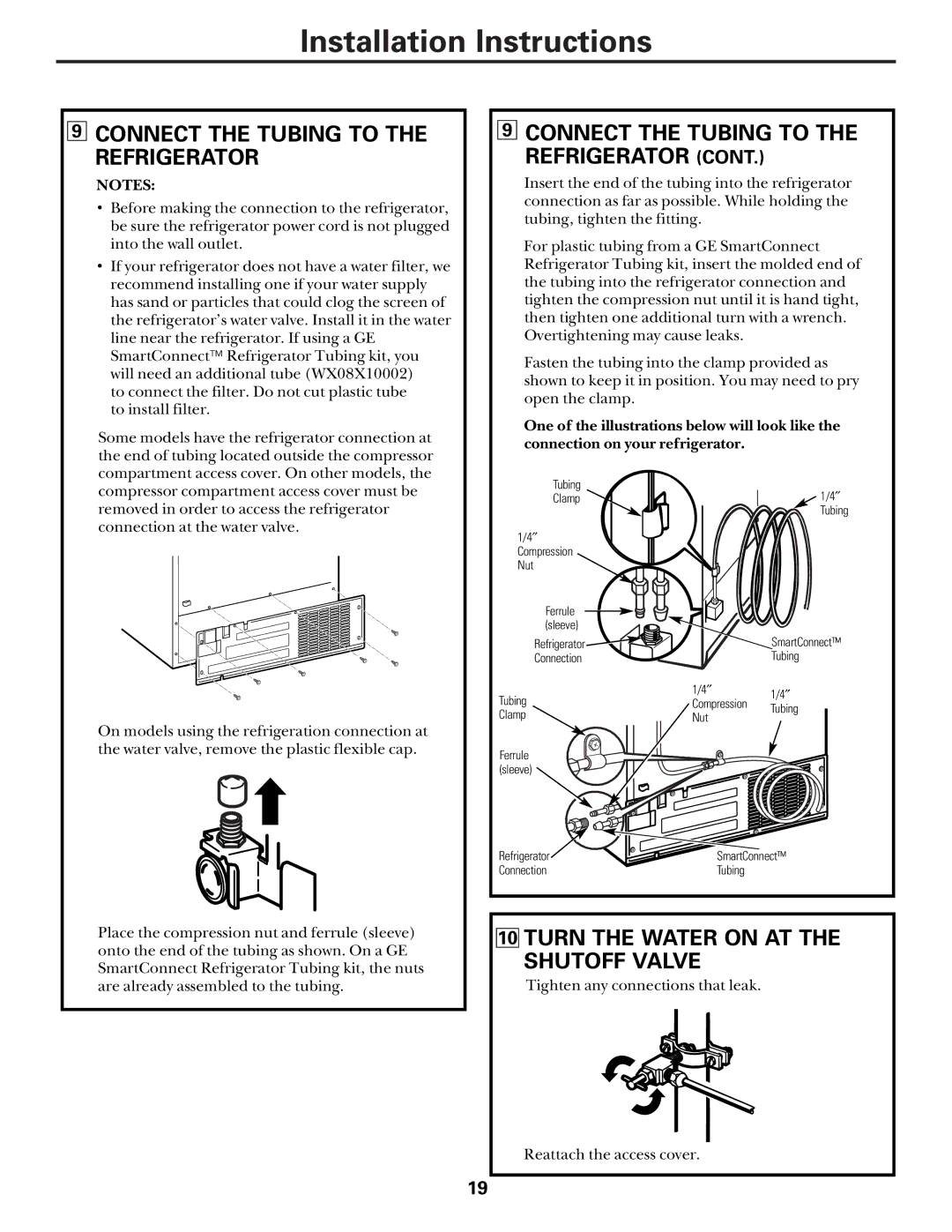 Hotpoint 162D6746P002 manuel dutilisation Connect the Tubing to the Refrigerator, Turn the Water on AT the Shutoff Valve 