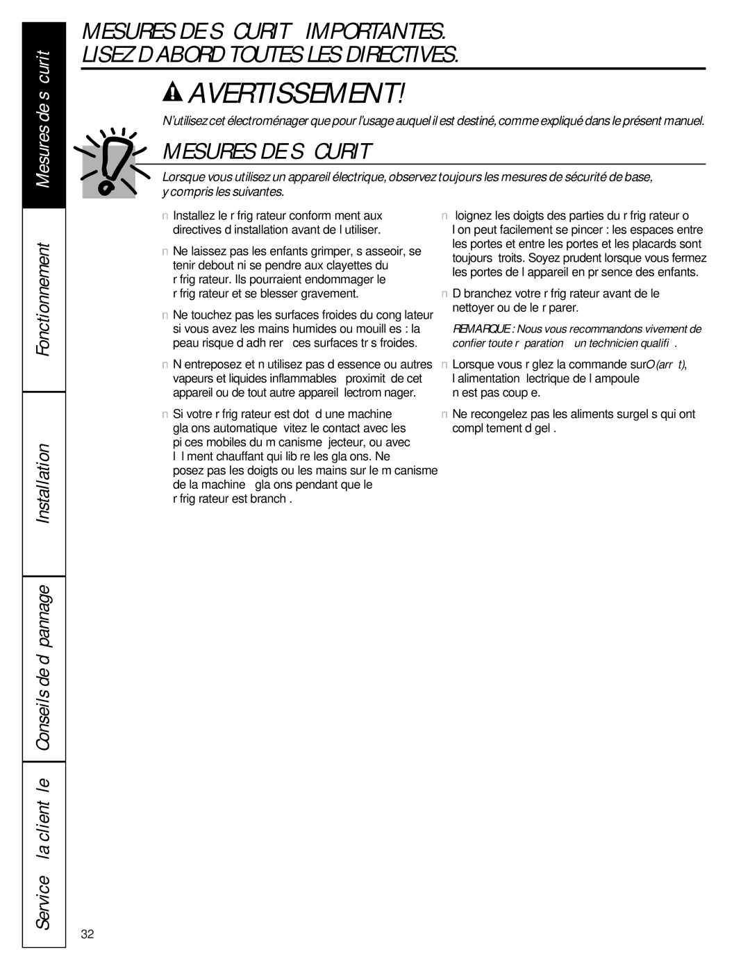 Hotpoint 162D6746P002 Mesures DE Sécurité, Fonctionnement Installation, Service à la clientèle Conseils de dépannage 