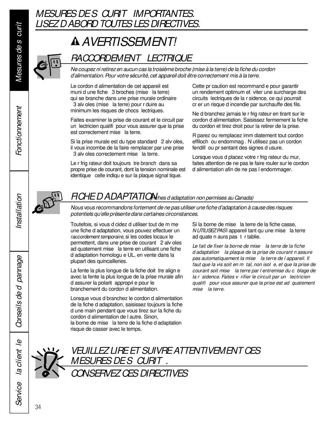 Hotpoint 162D6746P002 manuel dutilisation Raccordement Électrique, Conseils de dépannage 