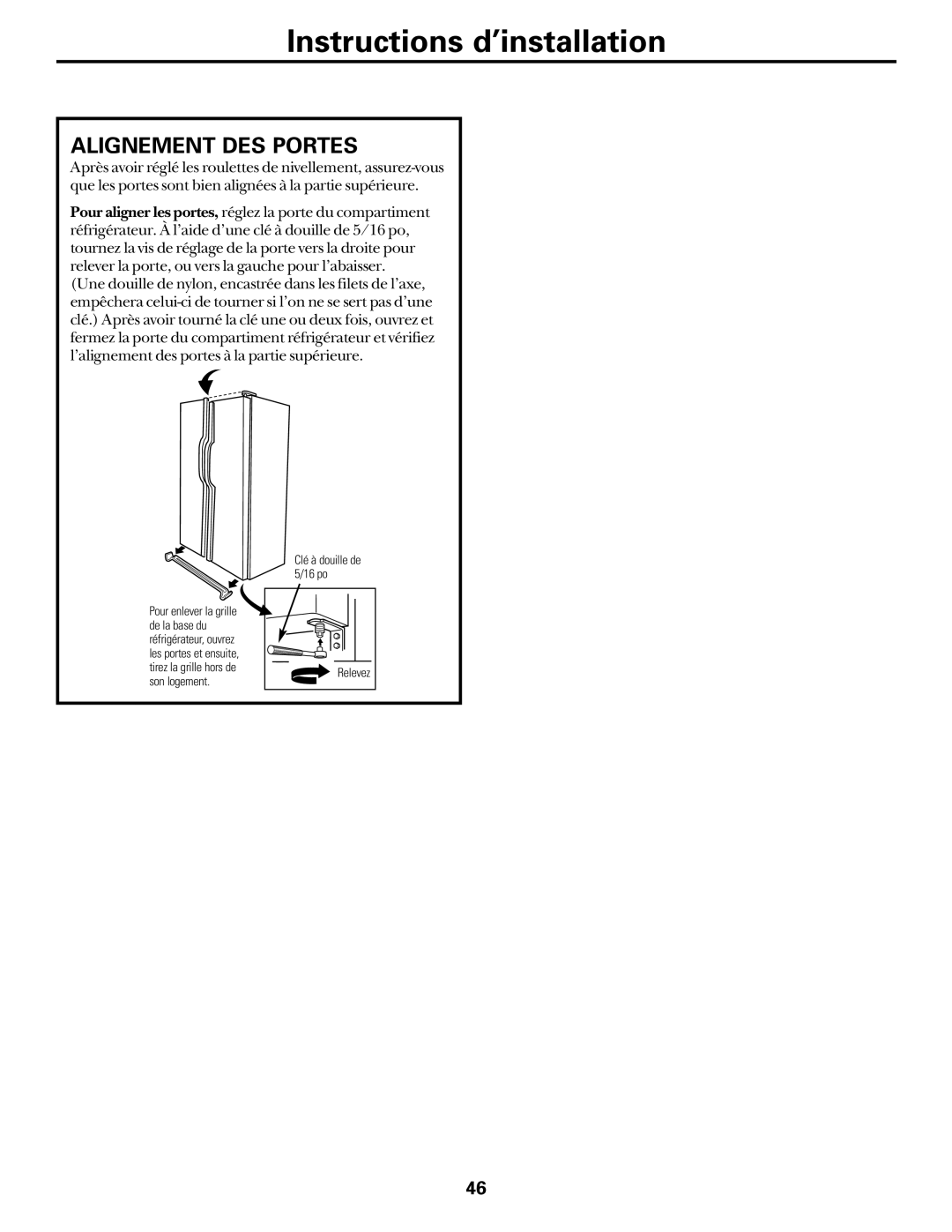 Hotpoint 162D6746P002 manuel dutilisation Instructions d’installation, Alignement DES Portes 