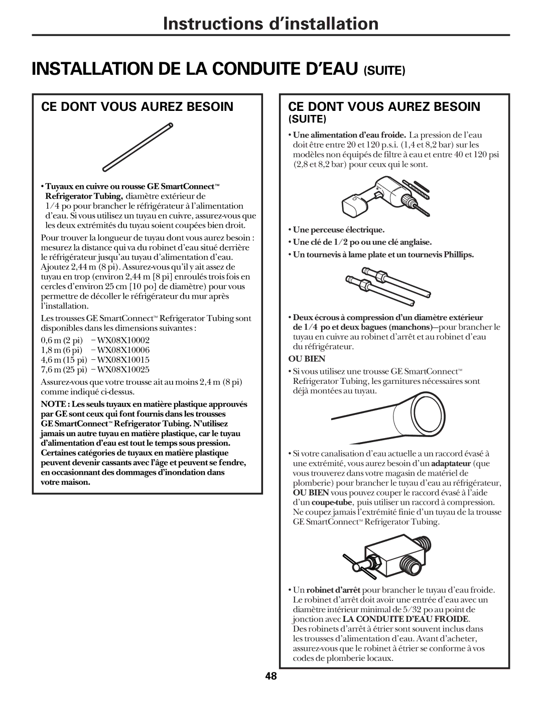 Hotpoint 162D6746P002 manuel dutilisation Installation DE LA Conduite D’EAU Suite, CE Dont Vous Aurez Besoin 