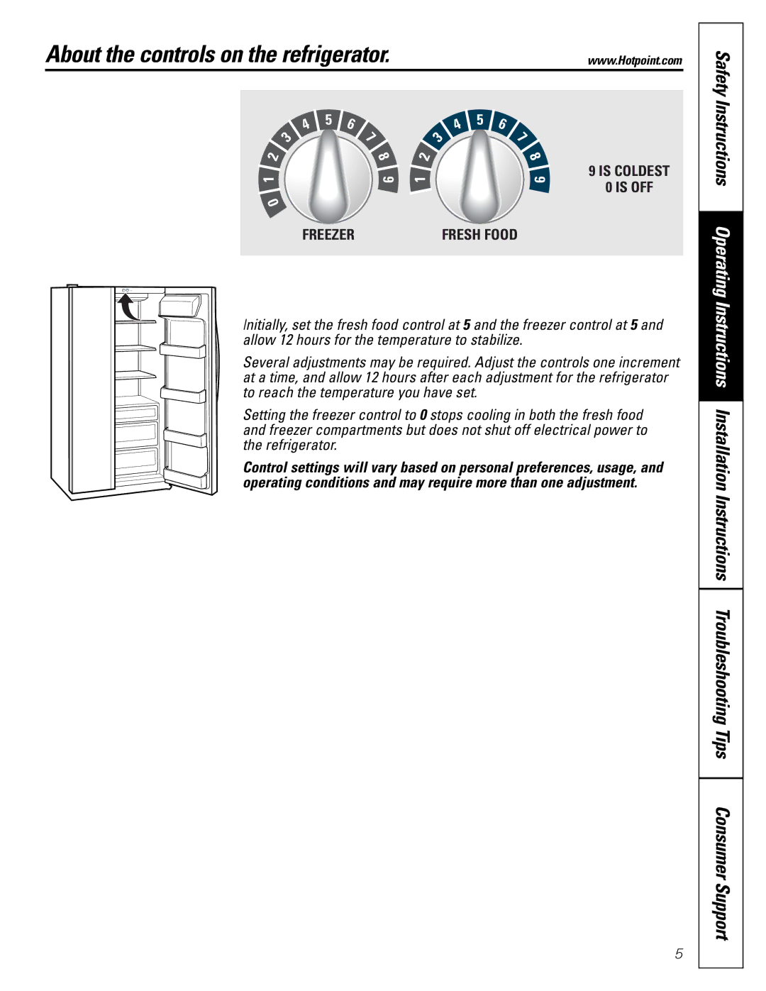 Hotpoint 162D6746P002 manuel dutilisation About the controls on the refrigerator 