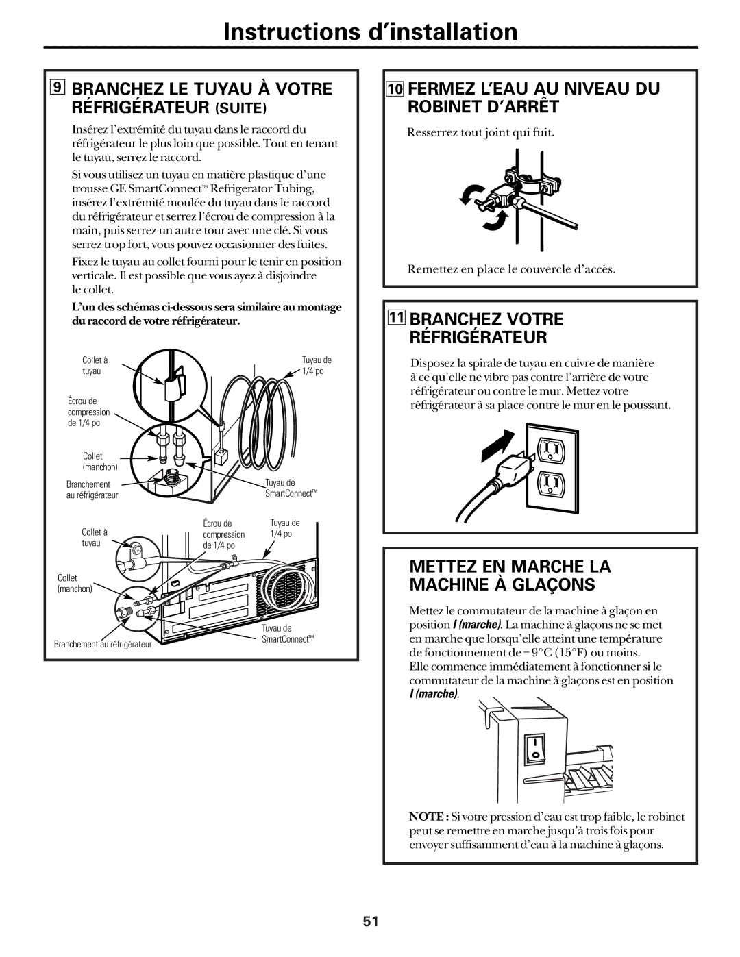 Hotpoint 162D6746P002 manuel dutilisation Fermez L’EAU AU Niveau DU Robinet D’ARRÊT, Branchez Votre Réfrigérateur 