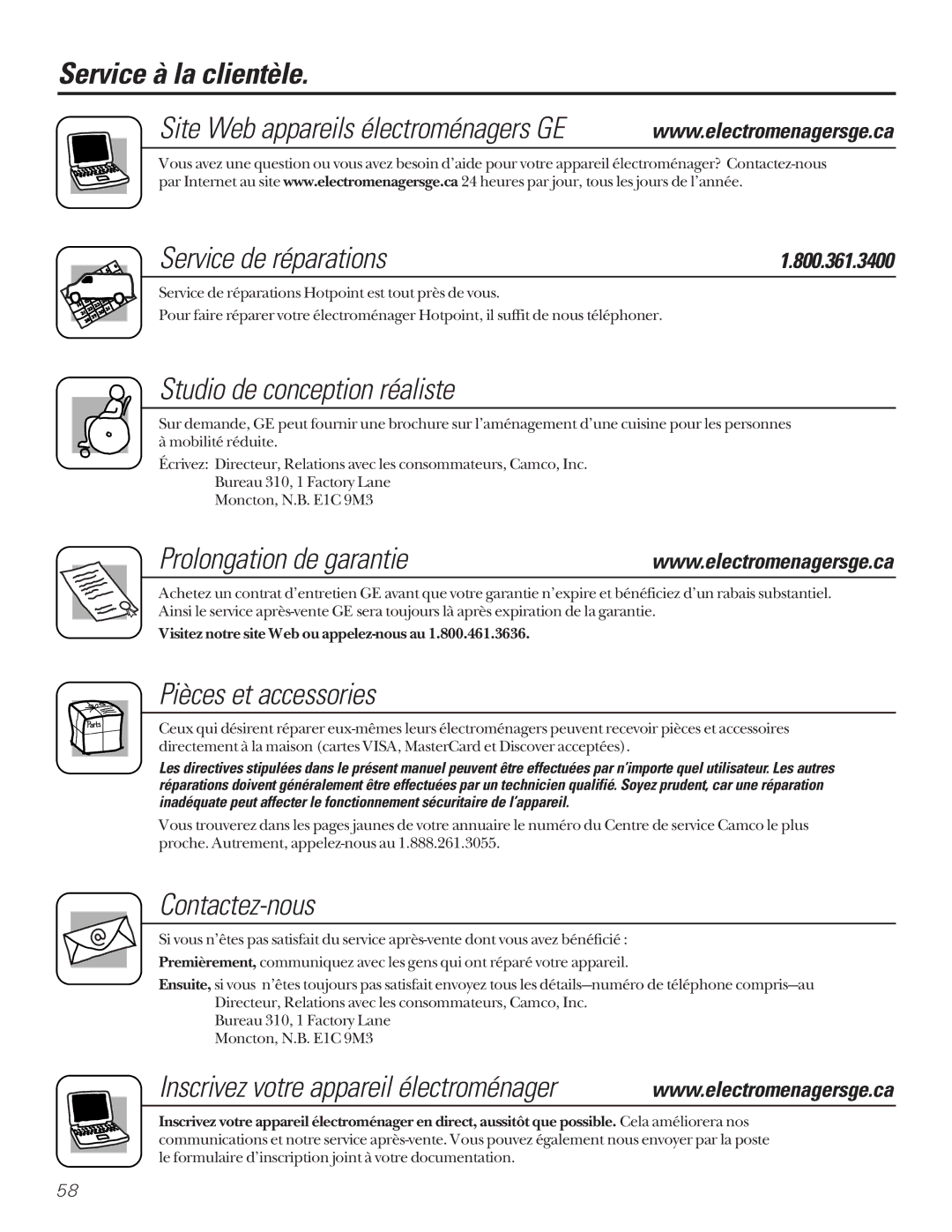 Hotpoint 162D6746P002 manuel dutilisation Service à la clientèle, Service de réparations, Prolongation de garantie 