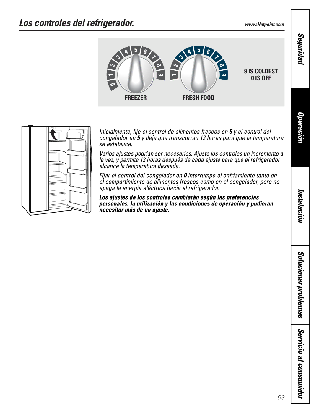 Hotpoint 162D6746P002 manuel dutilisation Los controles del refrigerador, Seguridad 