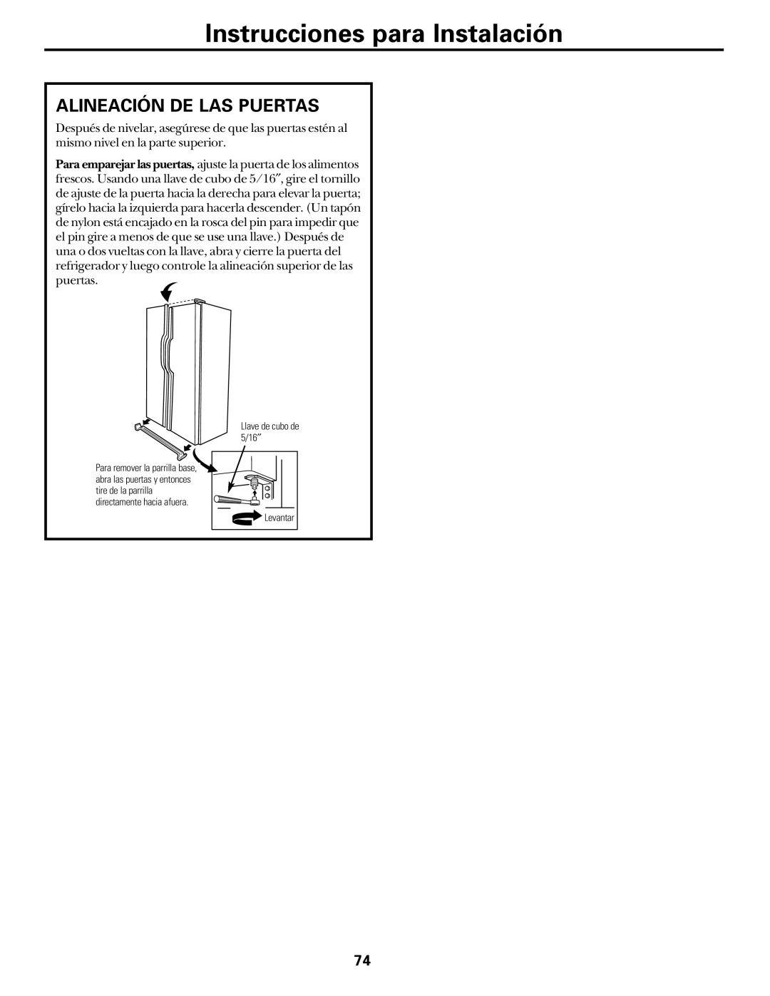 Hotpoint 162D6746P002 manuel dutilisation Instrucciones para Instalación, Alineación DE LAS Puertas 