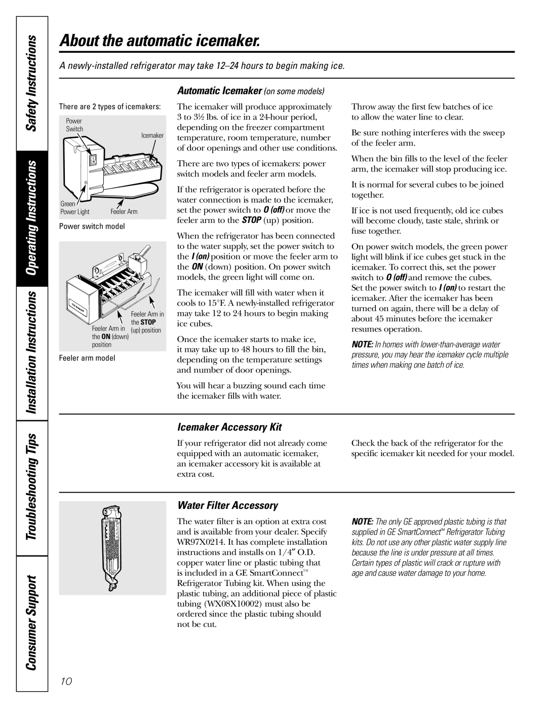 Hotpoint 19 installation instructions About the automatic icemaker, Instructions, Consumer Support 