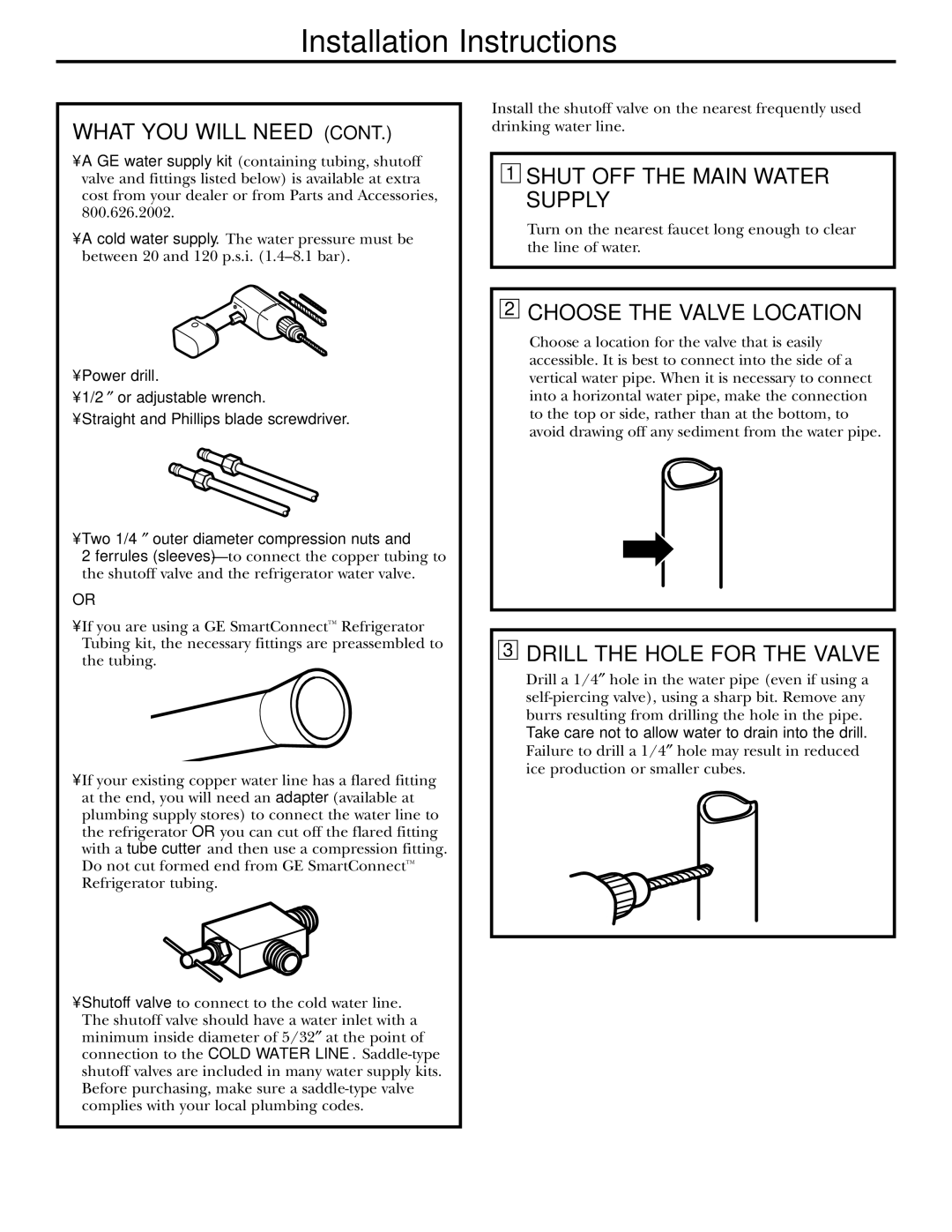 Hotpoint 19 Shut OFF the Main Water Supply, Choose the Valve Location, Drill the Hole for the Valve 