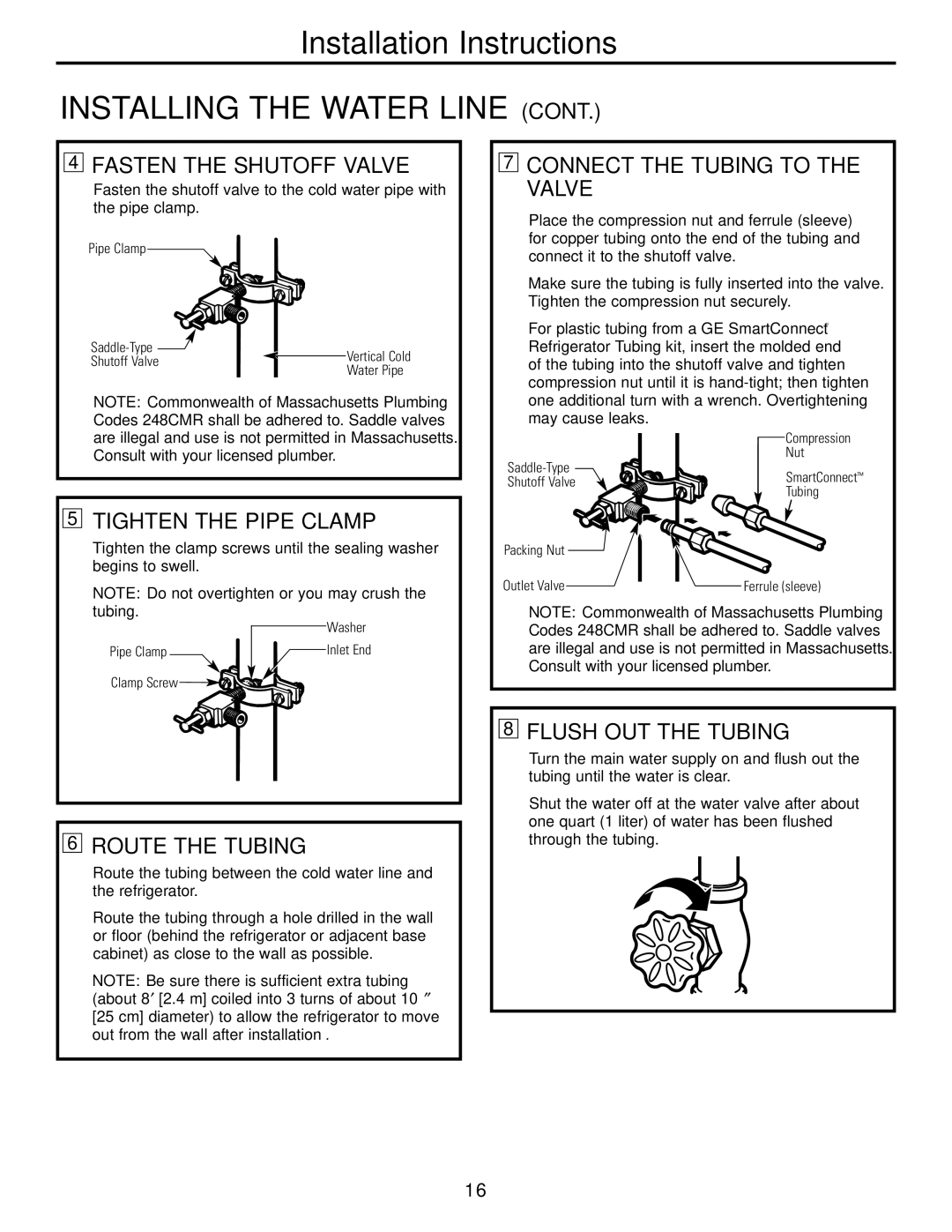 Hotpoint 19 Fasten the Shutoff Valve, Tighten the Pipe Clamp, Route the Tubing, Connect the Tubing to the Valve 